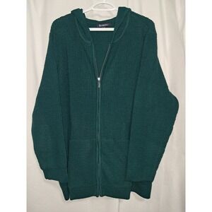 Roaman's Knit Jacket w/Hood, Green, 2X‎